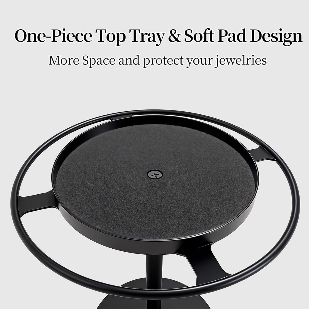 Metal Sunglasses Organizer, Glasses Holder Stand with Storage Tray | Eyeglasses Holder with Anti-Slip Pads for Tabletop, Desk, Dresser, Matte Black