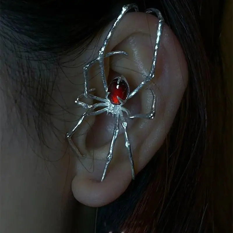 For Unisex Halloween Party Accessories Gothic Dark Spider Crawl Fashion Dangle Stud Piercing Ear Bone Clip