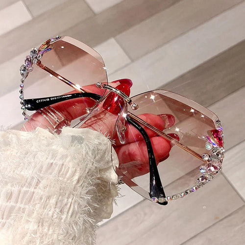 2025 Luxury Brand Design Vintage Rimless Rhinestone Sunglasses Women Men Fashion Gradient Lens Sun Glasses Shades for Female