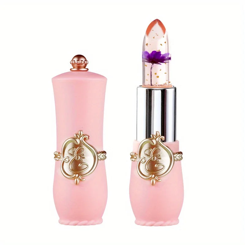 Crystal Flower Jelly Lipstick, Long Lasting Nutritious Lip Balm Lips Moisturizer Temperature Color Change Lip Gloss
